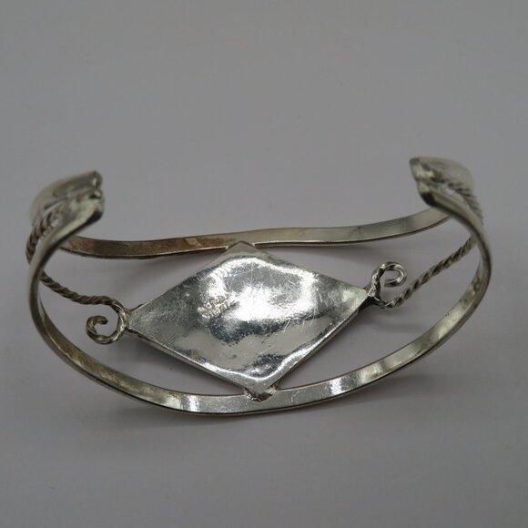 Vintage Alpaca Mexico Mother of Pearl Abalone Inlay Silver Cuff Bracelet - Picture 7 of 7